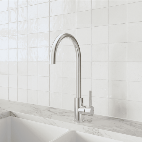 Amelie Essentiel Gooseneck Sink Mixer Round Pin Brushed Nickel BDO18106BN