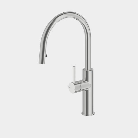 Amelie Essentiel Gooseneck Sink Mixer Pull Out Round Pin Brushed Nickel BDO18107BN