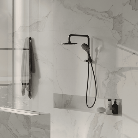 Amelie Essentiel Twin Shower Wall Set w/ 200mm Round Head Matte Black BDO18211MB