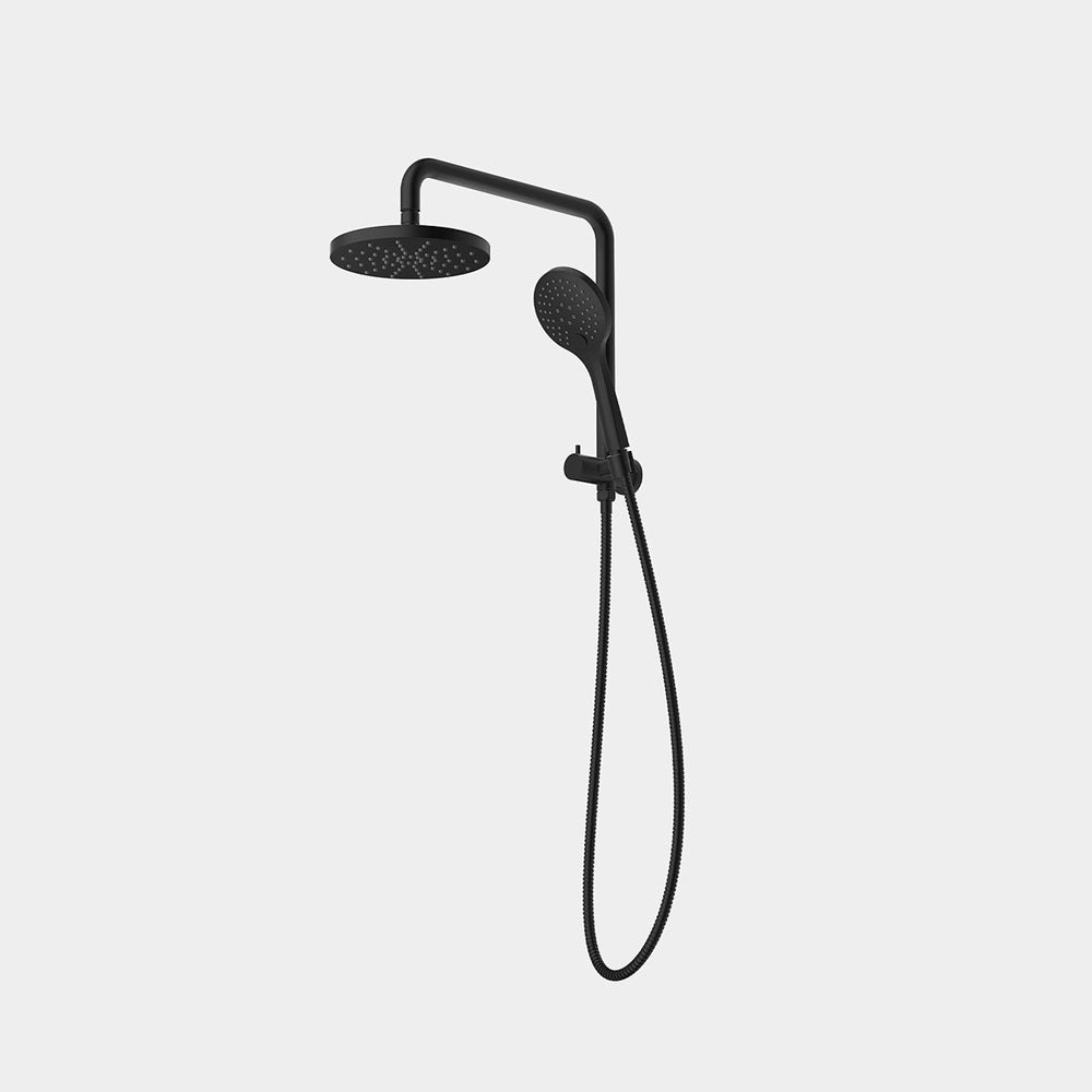 Amelie Essentiel Twin Shower Wall Set w/ 200mm Round Head Matte Black BDO18211MB