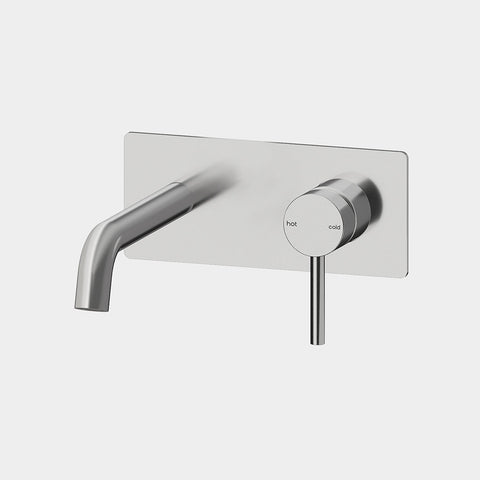 Amelie Essentiel Wall Basin Mixer & Spout Round Pin w/ Plate Brushed Nickel (Full Kit) BDO18102BN