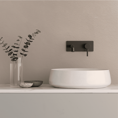 Amelie Essentiel Wall Basin Mixer & Spout Round Pin w/ Plate Matte Black (Full Kit) BDO18102MB