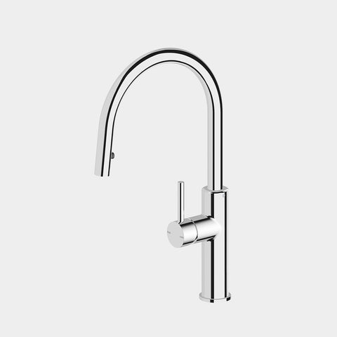 Amelie Essentiel Gooseneck Sink Mixer Pull Out Round Pin Chrome BDO18107
