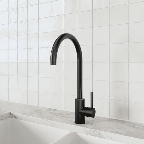 Amelie Essentiel Gooseneck Sink Mixer Round Pin Matte Black BDO18106MB