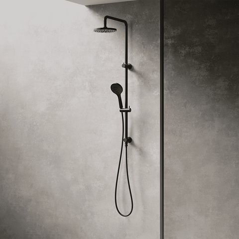 Amelie Essentiel Twin Shower Rail Set w/ 200mm Round Head Matte Black BDO18201MB