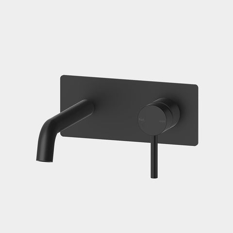Amelie Essentiel Wall Basin Mixer & Spout Round Pin w/ Plate Matte Black (Full Kit) BDO18102MB
