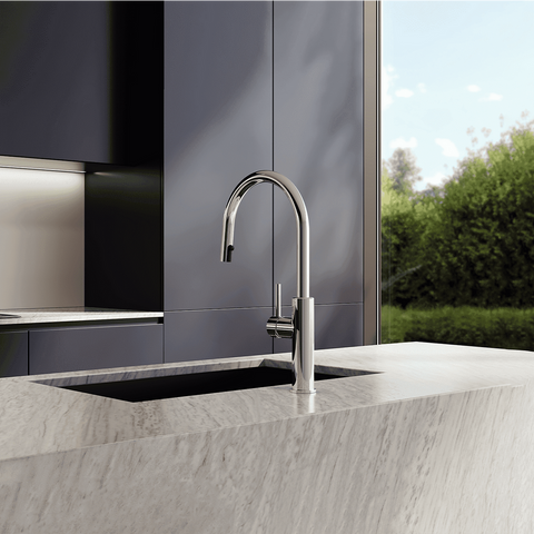 Amelie Essentiel Gooseneck Sink Mixer Pull Out Round Pin Chrome BDO18107