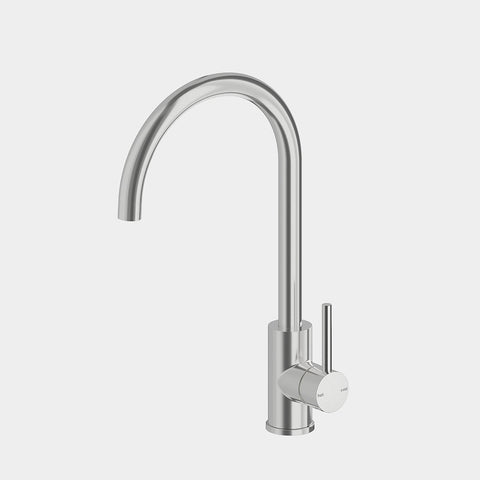 Amelie Essentiel Gooseneck Sink Mixer Round Pin Brushed Nickel BDO18106BN