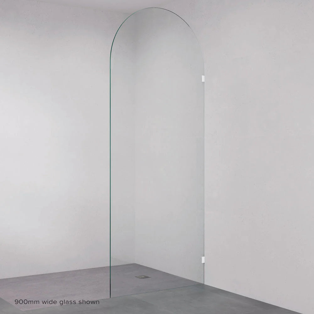 Fienza Frameless Glass Panel High Arch 1200X2200X10mm w/ Brackets White 10A12B-WH