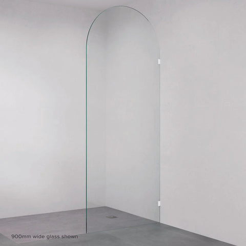 Fienza Frameless Glass Panel High Arch 800X2200X10mm w/ Brackets White 10A8B-WH