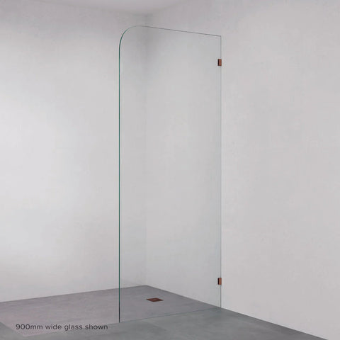 Fienza Frameless Glass Panel Curve Edge 1200X2050X10mm w/ Brackets Brushed Copper 10C12B-CO