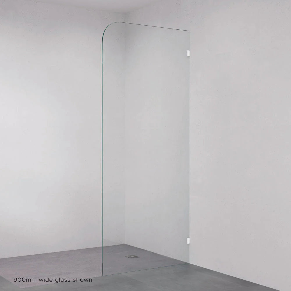 Fienza Frameless Glass Panel Curve Edge 1200X2050X10mm w/ Brackets White 10C12B-WH