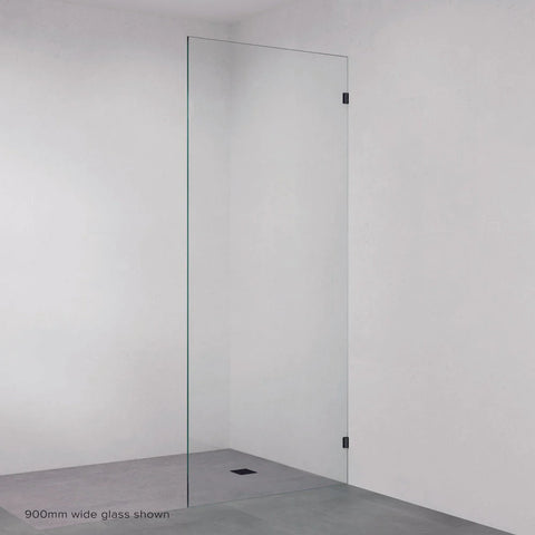 Fienza Frameless Glass Panel Rect 800X2050X10mm w/ Brackets Matte Black 10R8B-MB