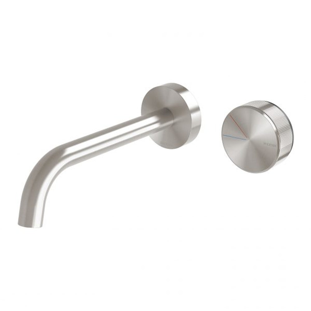 Phoenix Axia Wall Basin / Bath Curved Outlet Mixer Set 180mm Brushed Nickel 117-7815-40-1