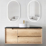 Otti Byron Wall Hung Vanity 1200mm (No Taphole) Natural Oak / Empire Black Top BY1200NST-EB-NTH