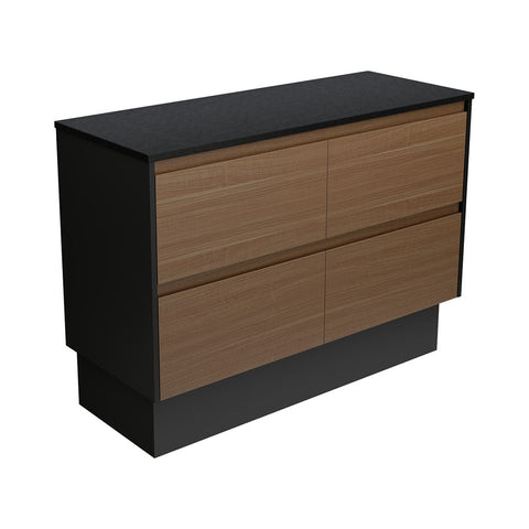 Fienza Amato On Kickboard Cabinet 1200mm Satin Black Panels Walnut 120BWABK