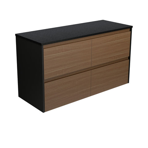 Fienza Amato Wall Hung Cabinet 1200mm Satin Black Panels Walnut 120BWAB