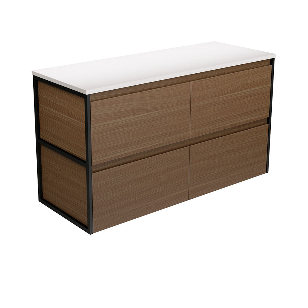 Fienza Amato Wall Hung Cabinet 1200mm Matte Black Frames Walnut 120BWAF