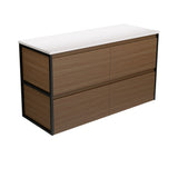 Fienza Amato Wall Hung Cabinet 1200mm Matte Black Frames Walnut 120BWAF