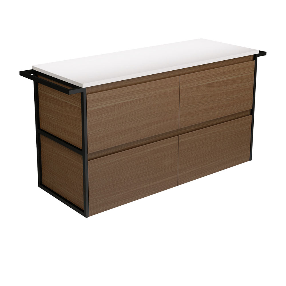 Fienza Amato Wall Hung Cabinet 1200mm Matte Black Towel Rails Walnut 120BWAT