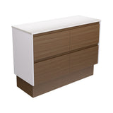 Fienza Amato On Kickboard Cabinet 1200mm Satin White Panels Walnut 120BWAWK