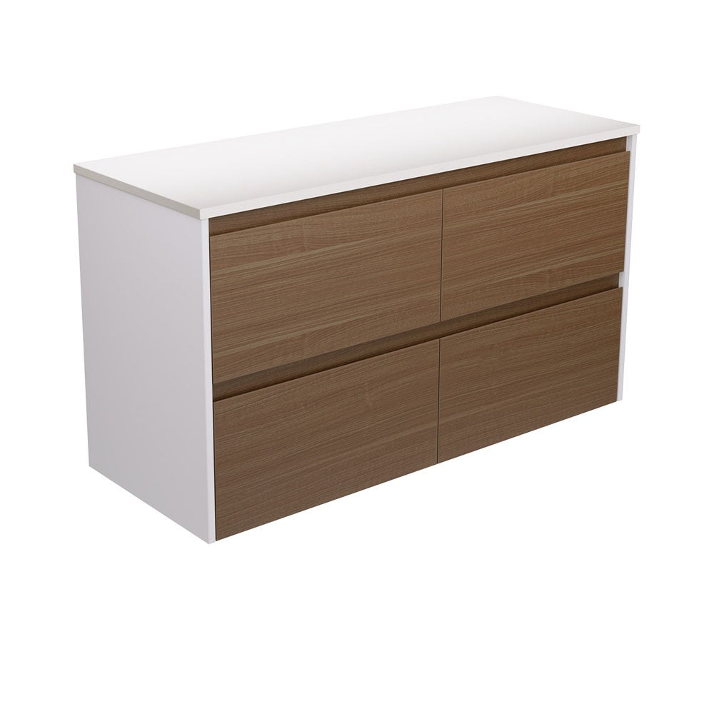 Fienza Amato Wall Hung Cabinet 1200mm Satin White Panels Walnut 120BWAW