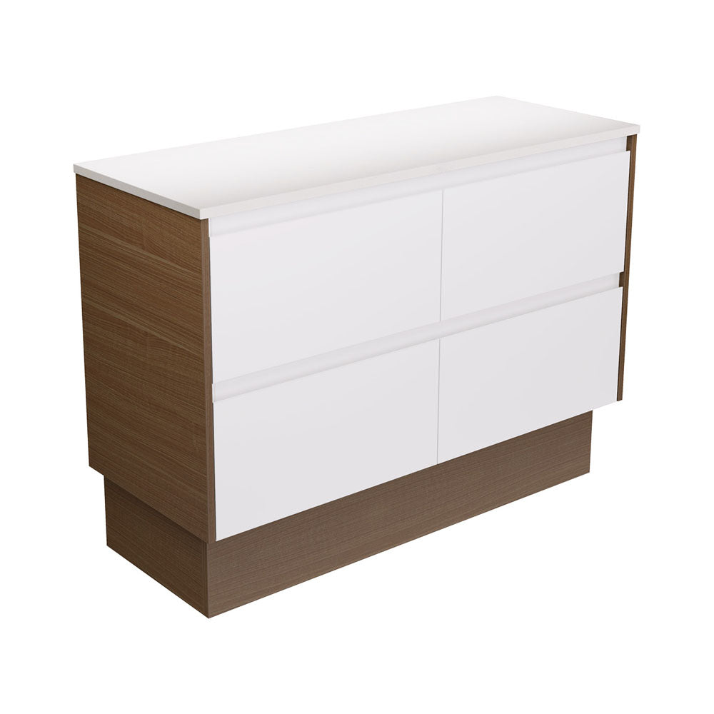 Fienza Amato On Kickboard Cabinet 1200mm Walnut Panels Satin White 120BWWAK