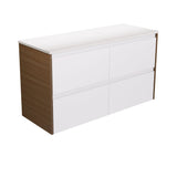 Fienza Amato Wall Hung Cabinet 1200mm Walnut Panels Satin White 120BWWA