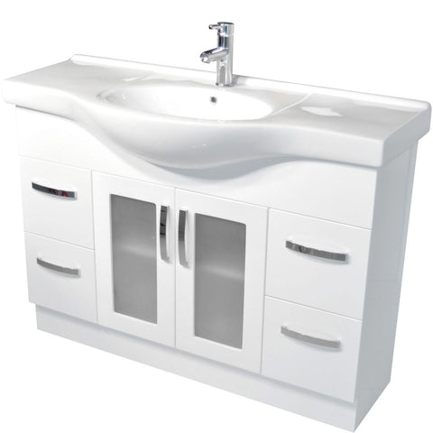 Fienza Antonio On Kickboard Cabinet Only Glass Doors 1200mm Gloss White 120EKG-CABONLY