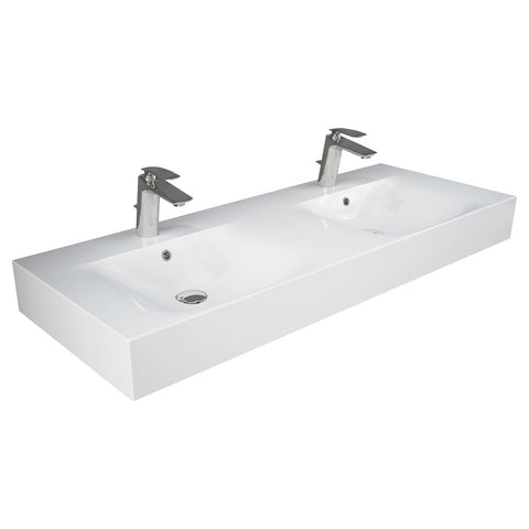Fienza Rak Des Wall Hung Double Basin (2 Taphole) 120x460mm w/ Overflow Alpine White 12101AWHA