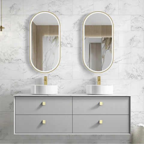 Otti Boston Wall Hung Vanity 1500mm Light Grey / Cloudy Carrara Top BS1500LGSTUD-CA
