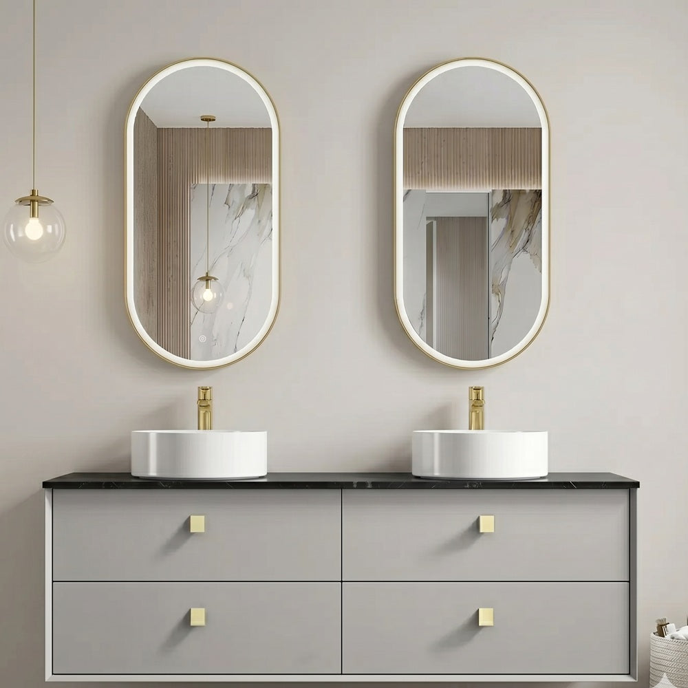 Otti Boston Wall Hung Vanity 1500mm (10 & 2 O'Clock Taphole) Light Grey / Empire Black Top BS1500LGST-EB-10TH