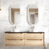 Otti Byron Wall Hung Vanity 1500mm (10 & 2 O'Clock Taphole) Natural Oak / Empire Black Top BY1500NST-EB-10TH