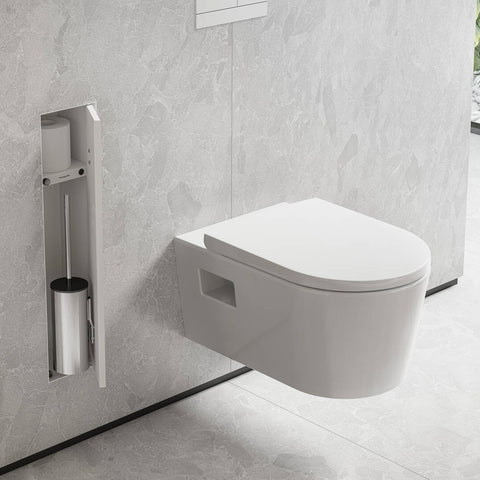 Hansgrohe Xtrastoris Recessed Toilet Brush Holder w/ Storage Shelf & Tileable Door Matte White 56060700