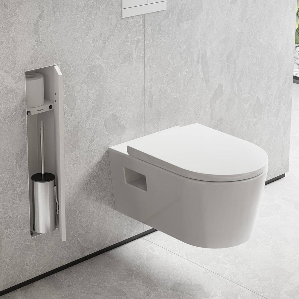 Hansgrohe Xtrastoris Recessed Toilet Brush Holder w/ Storage Shelf & Tileable Door Matte Black 56060670