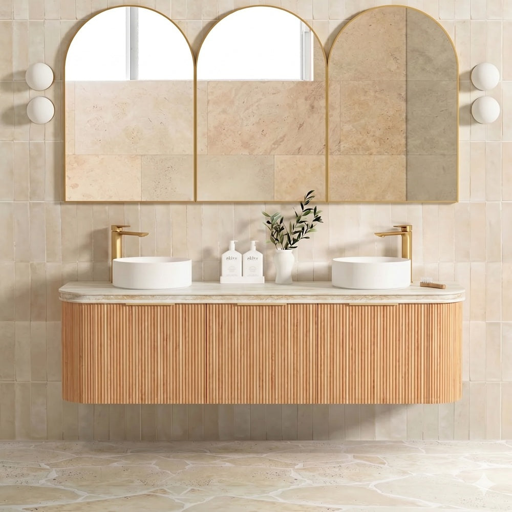 Otti Bondi Curve Fluted Wall Hung Vanity 1800mm Woodland Oak / Sand Dune 50mm Top BOW1800LST-SD