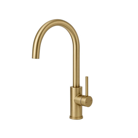 Amelie Essentiel Gooseneck Sink Mixer Round Pin Brushed Brass BDO18106BG