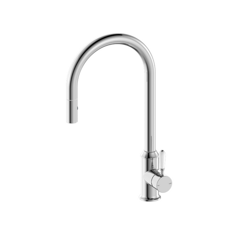 Nero York Pull Out Sink Mixer w/ Vegie Spray Function w/ White Porcelain Lever Polished Nickel NR69210801PN