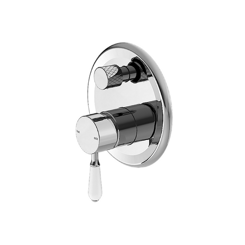 Nero York Shower Mixer w/ Diverter & White Porcelain Lever Polished Nickel NR692109A01PN