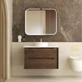 Otti Byron Wall Hung Vanity 900mm Sable Walnut / Matte White Top BY900SWSTUD-MW