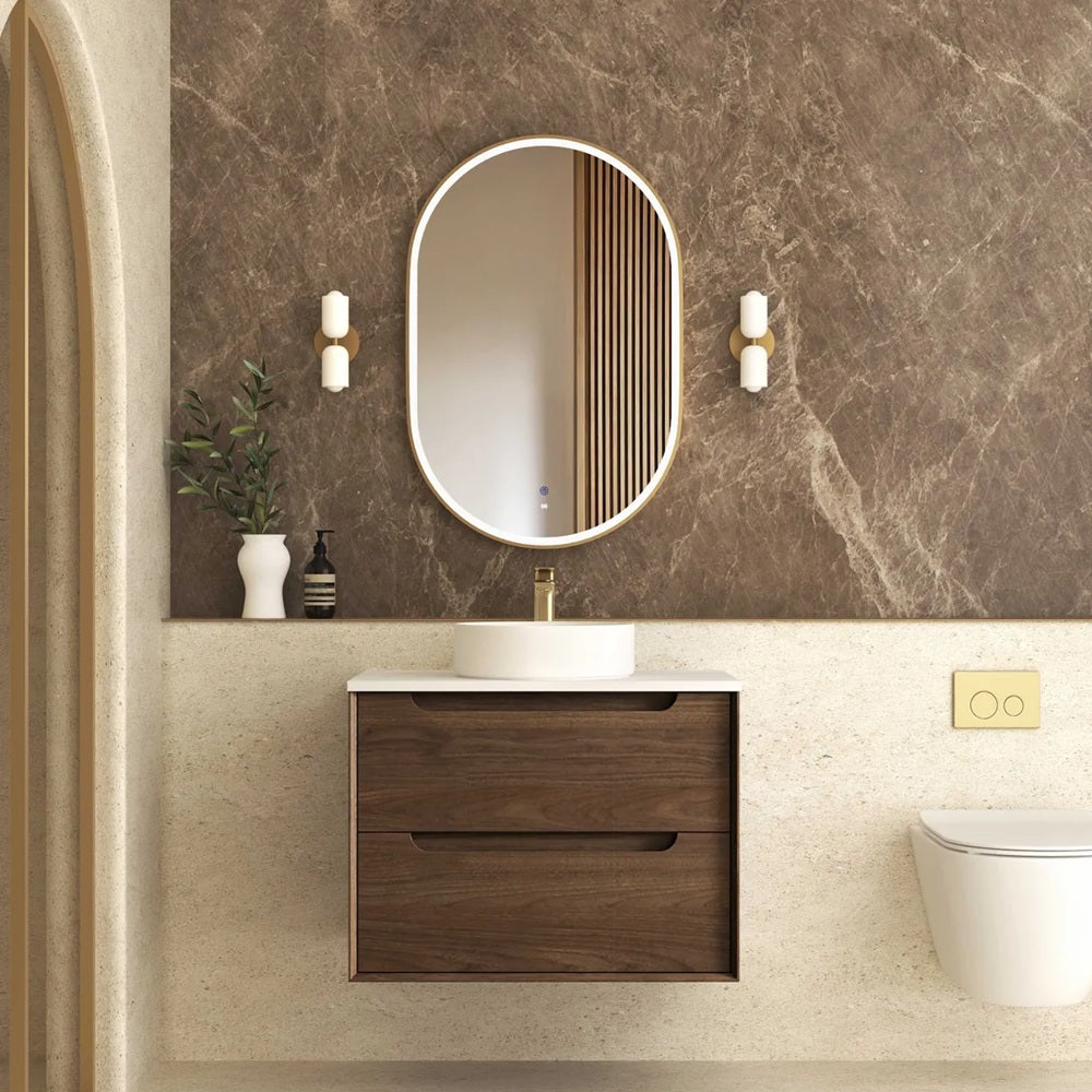 Otti Byron Wall Hung Vanity 750mm Sable Walnut / Matte White Top BY750SWSTUD-MW
