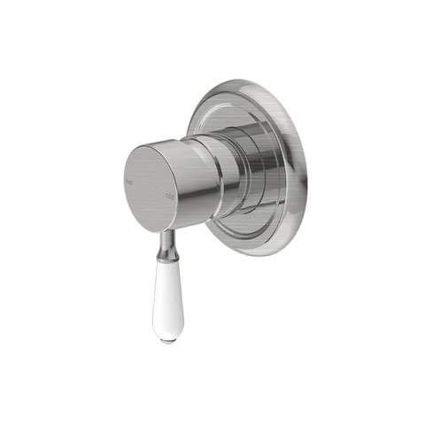 Nero York Shower Mixer w/ White Porcelain Lever Brushed Nickel NR69210901BN