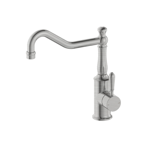 Nero York Kitchen Mixer Hook Spout w/ Metal Lever Brushed Nickel NR69210702BN