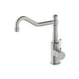 Nero York Kitchen Mixer Hook Spout w/ White Porcelain Lever Brushed Nickel NR69210701BN