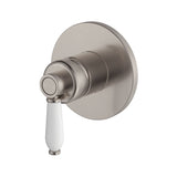 Fienza Eleanor Wall Mixer Lead Free Brushed Nickel w/ White Handle 202101BN-LF