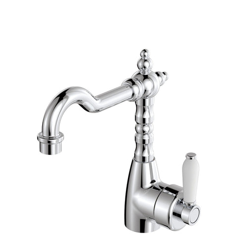 Fienza Eleanor Shepherds Crook Basin Mixer Lead Free Chrome White Handle 202103-LF