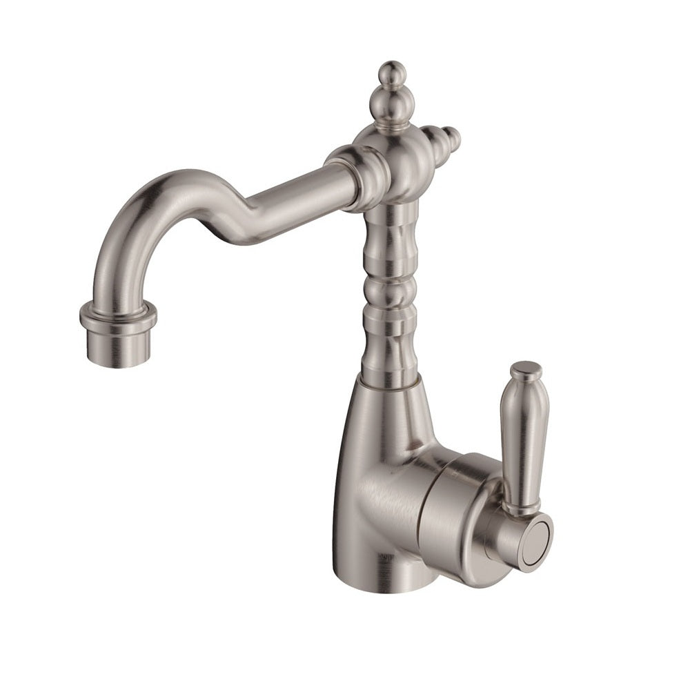 Fienza Eleanor Basin Mixer w/ Shepherds Crook Lead Free Brushed Nickel 202103NN-LF