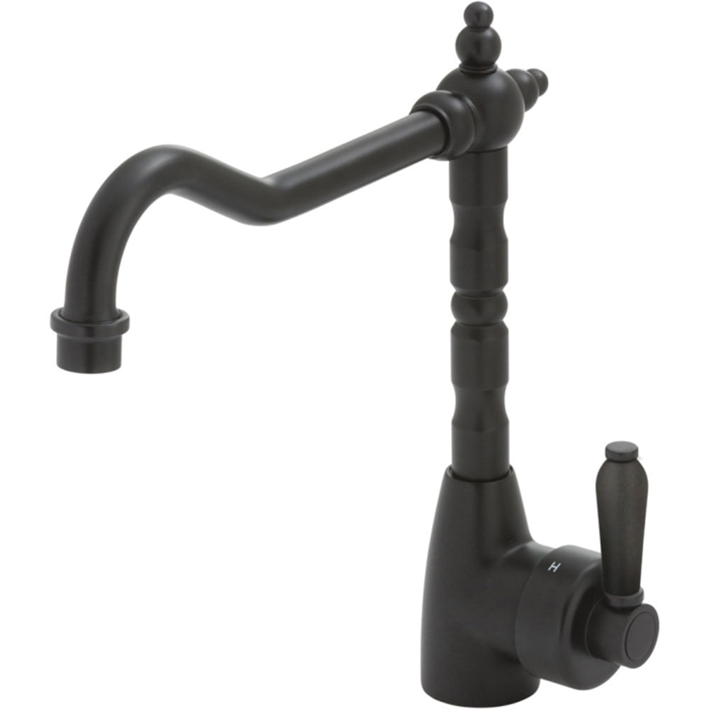 Fienza Eleanor Shepherds Crook Kitchen Sink Mixer Lead Free Matte Black 202105BL-LF