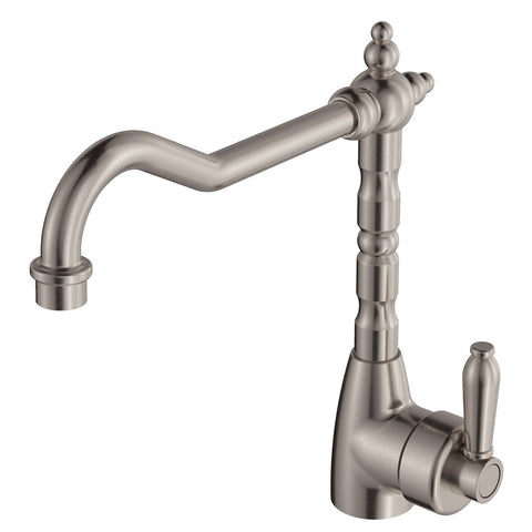 Fienza Eleanor Shepherds Crook Kitchen Sink Mixer Lead Free Brushed Nickel 202105NN-LF