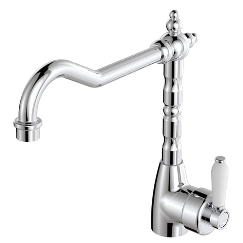 Fienza Eleanor Shepherds Crook Kitchen Sink Mixer Lead Free White Handle Chrome 202105-LF